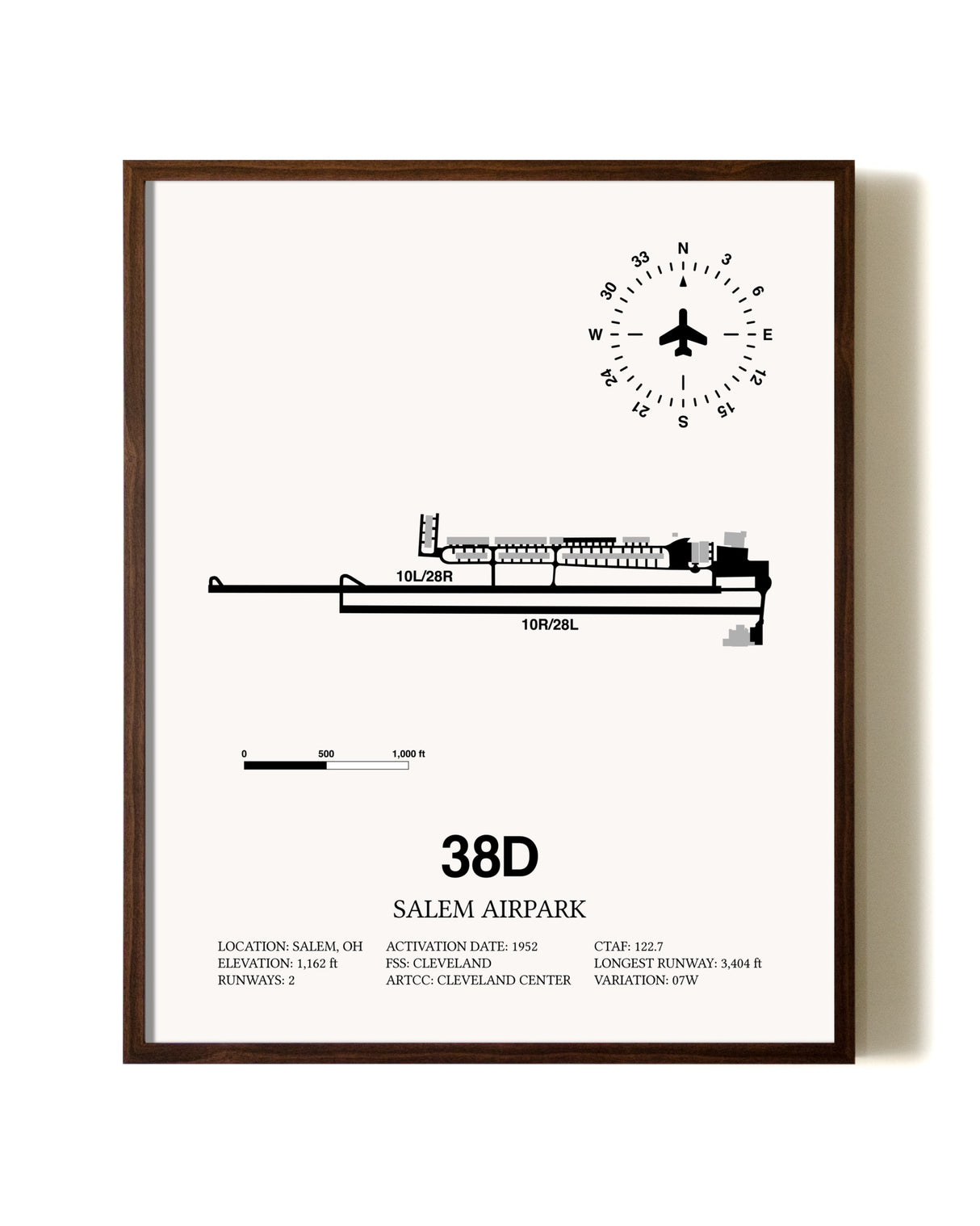 Salem Airpark aviation print in walnut frame