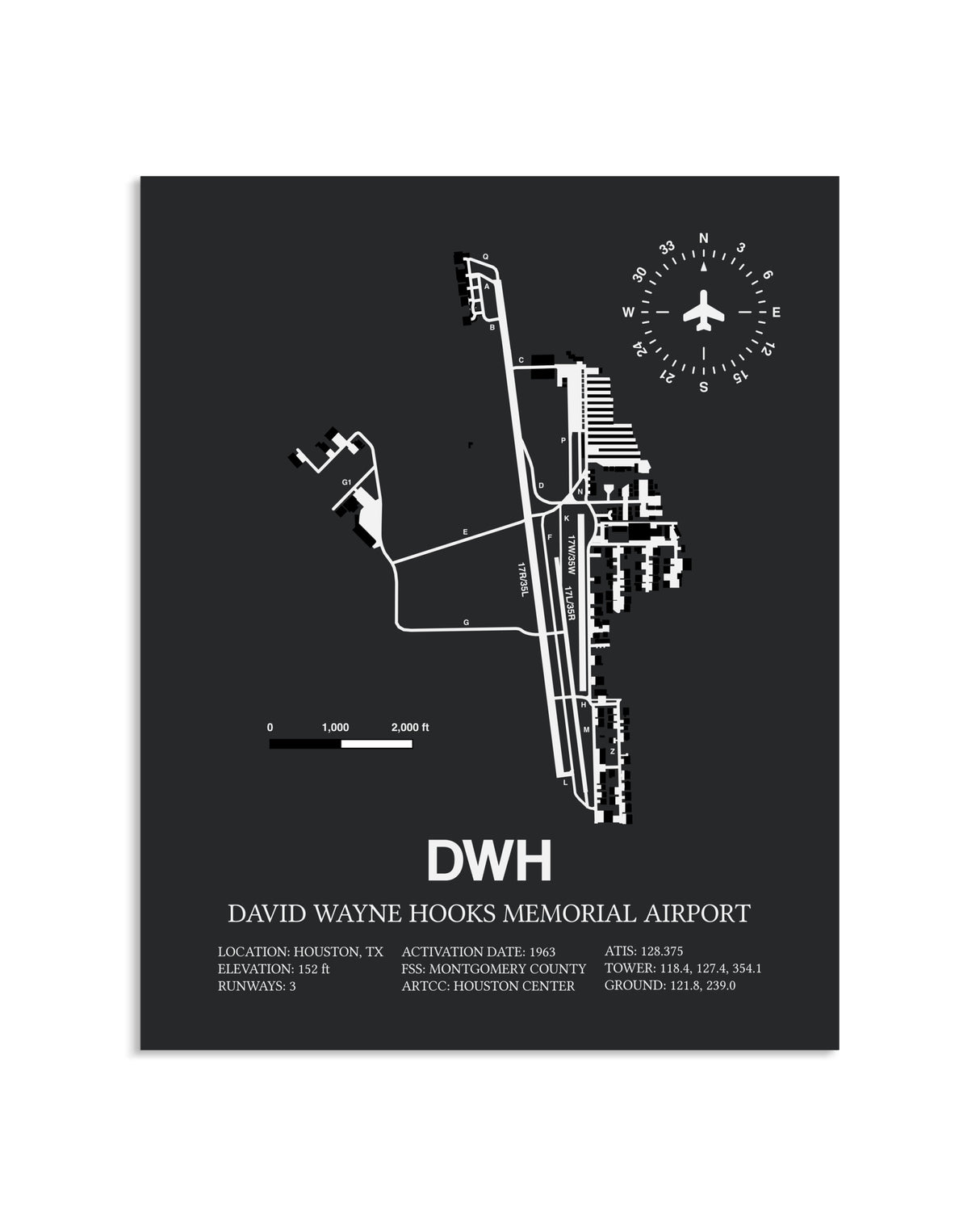 Gray Framed David Wayne Hooks Memorial Airport layout wall art poster