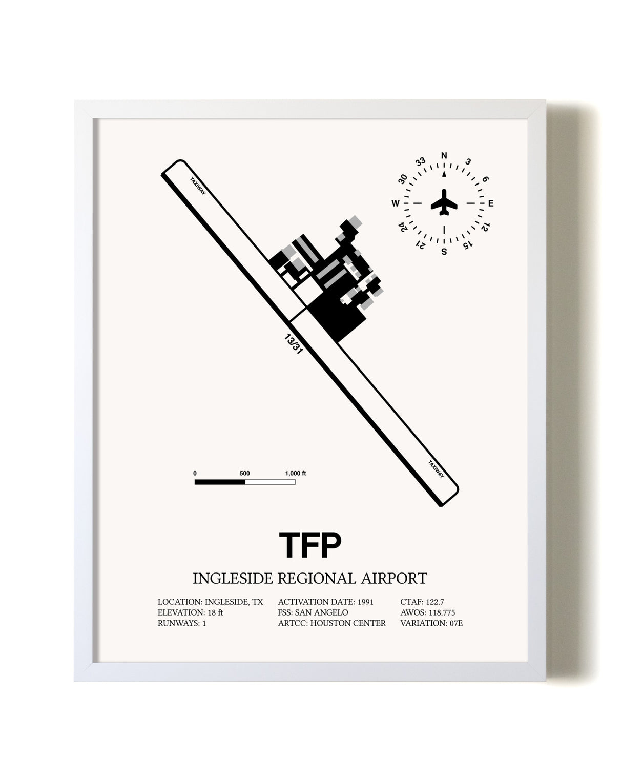 Ingleside Regional Airport airport map poster in oak frame