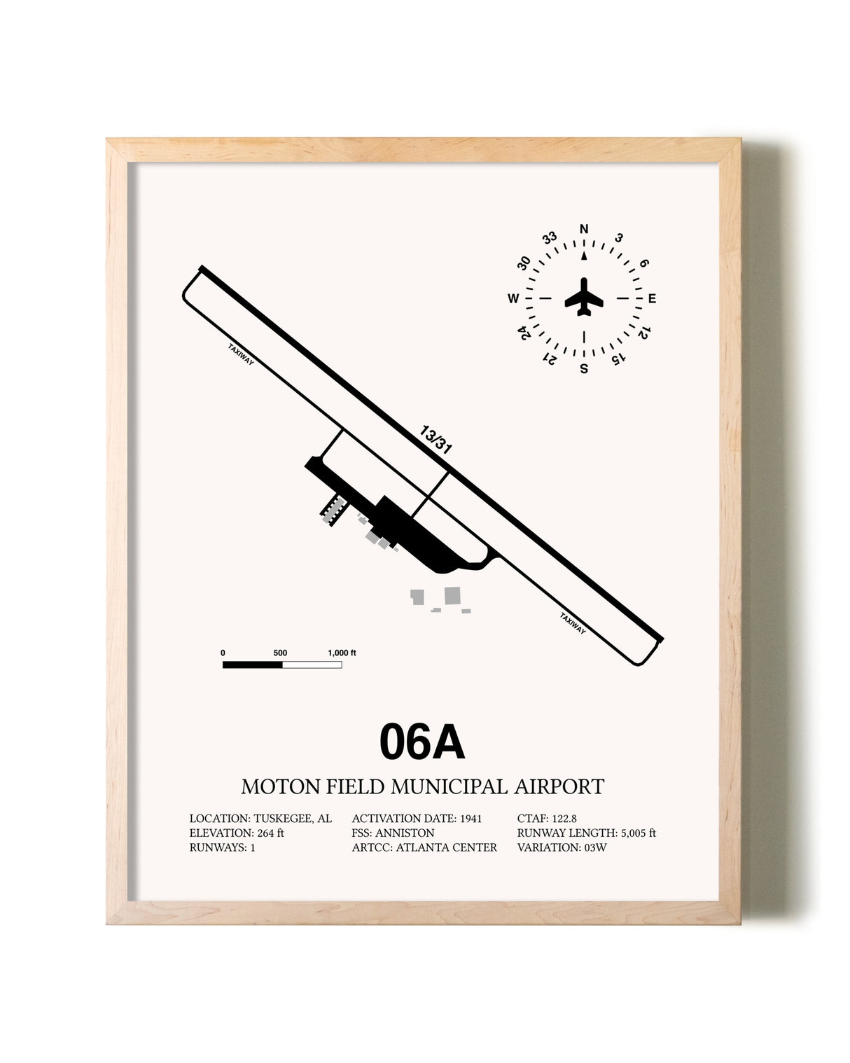 Moton Field Municipal Airport framed wall art in white frame