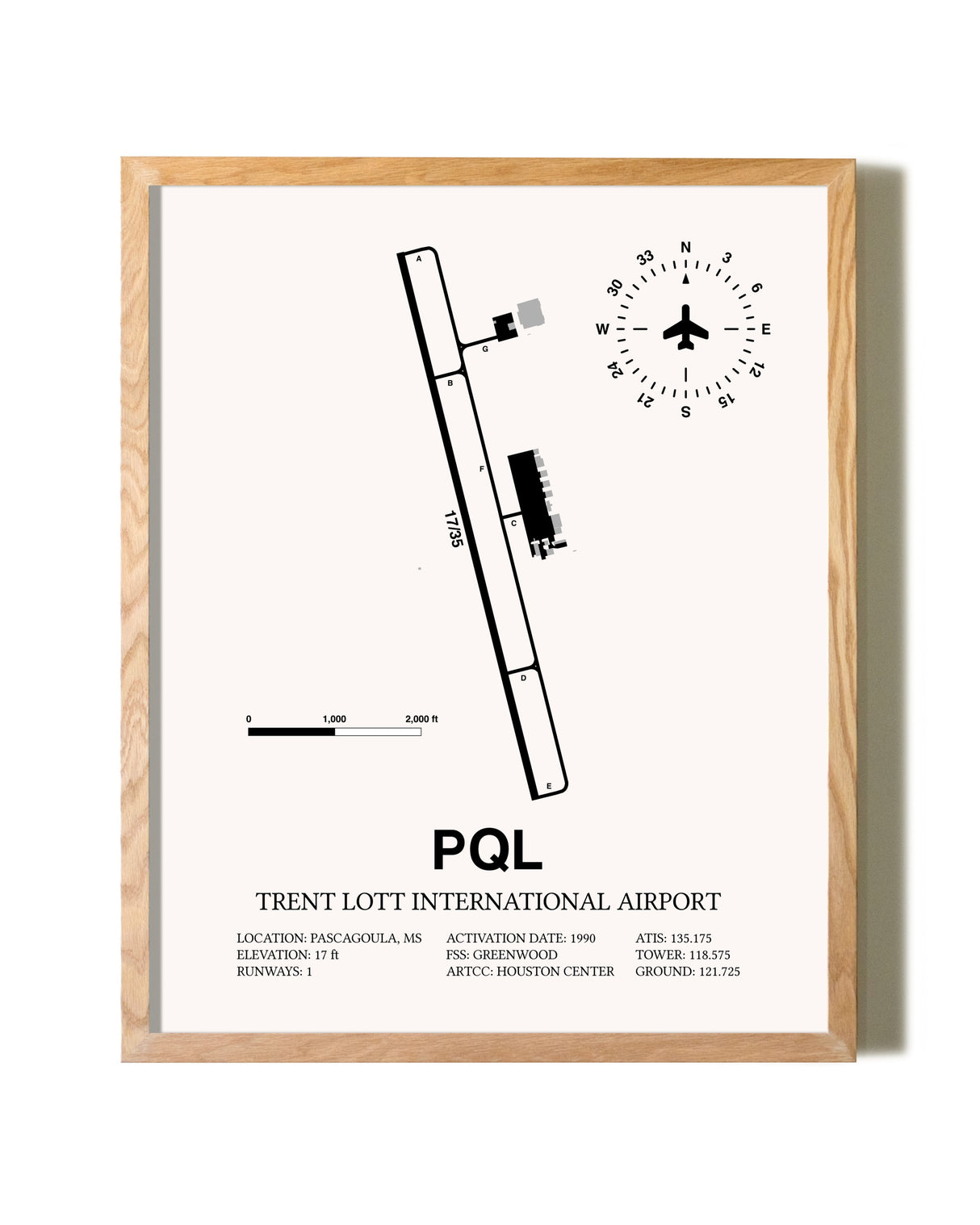 Trent Lott International Airport framed print in natural wood frame