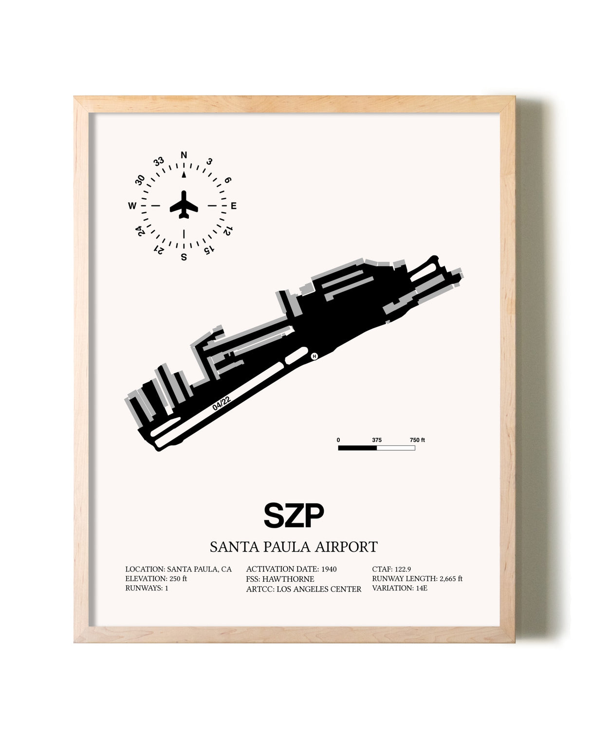 Santa Paula Airport framed wall art in white frame