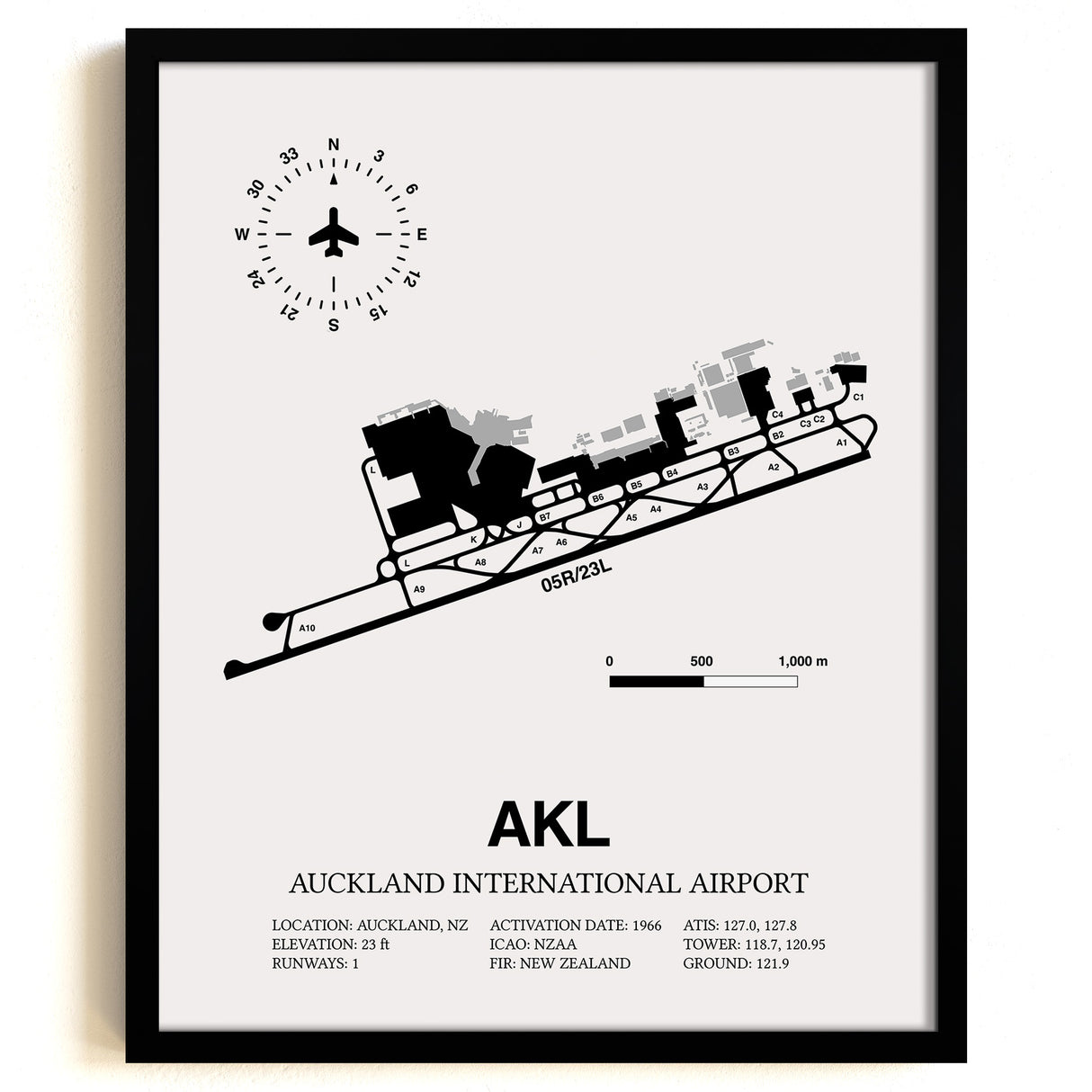 AKL Airport Map, Auckland International Airport Print
