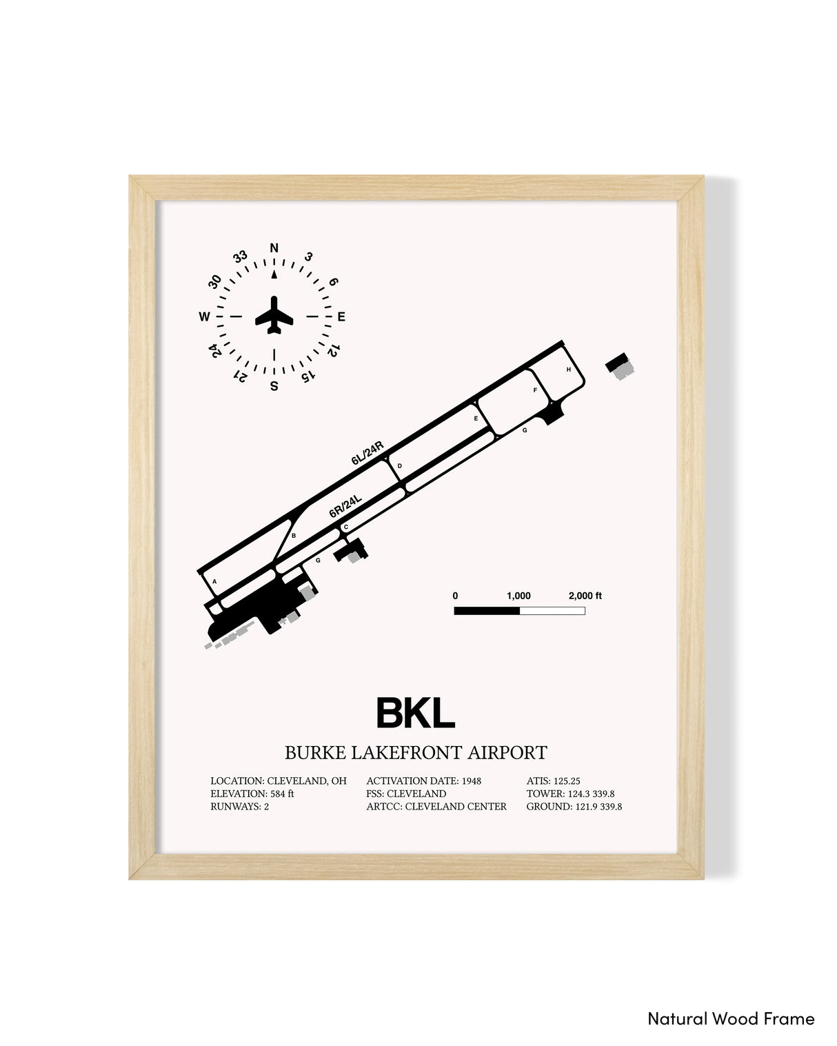 Detailed Airport Map of Burke Lakefront Airport (BKL) in White with a Natural Frame