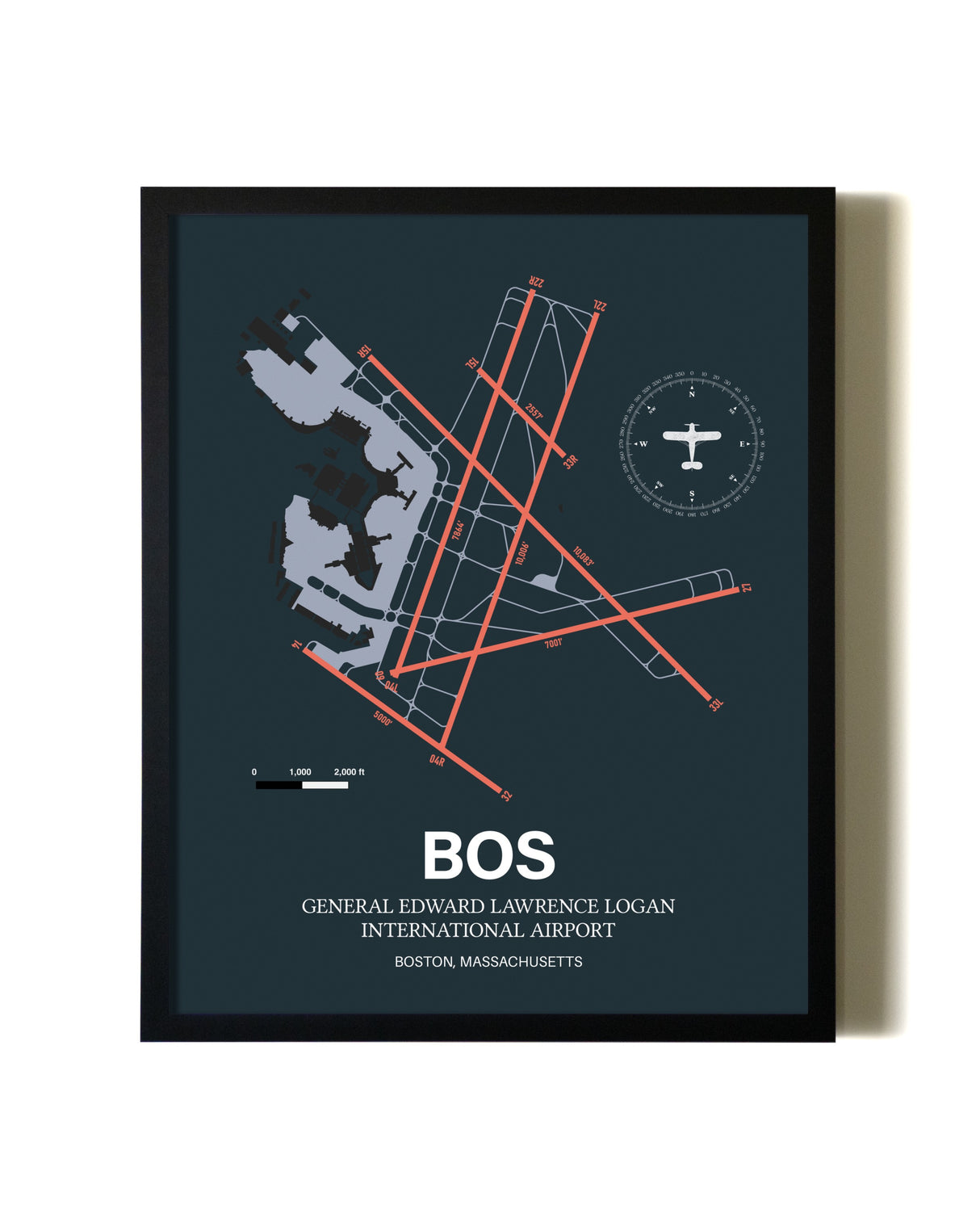 Slate Framed Boston Logan International Airport wall art poster in black frame