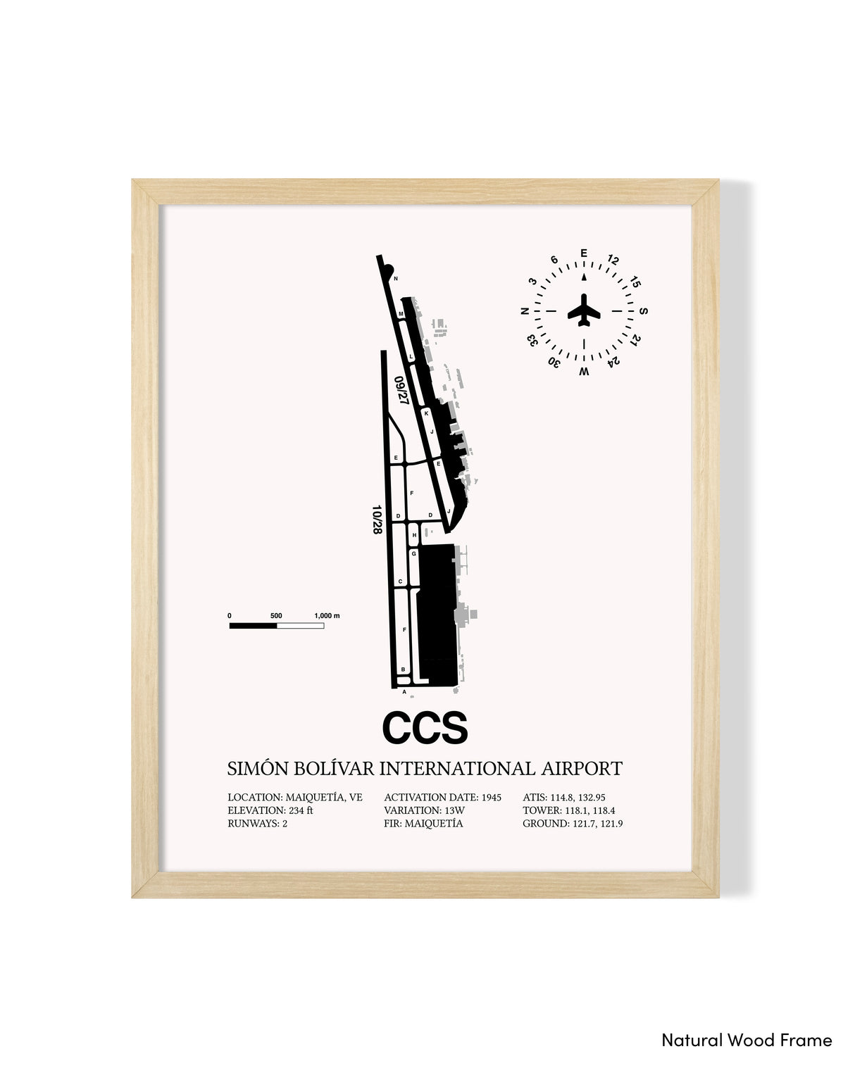 CCS Airport Map, Simon Bolivar International Airport Print