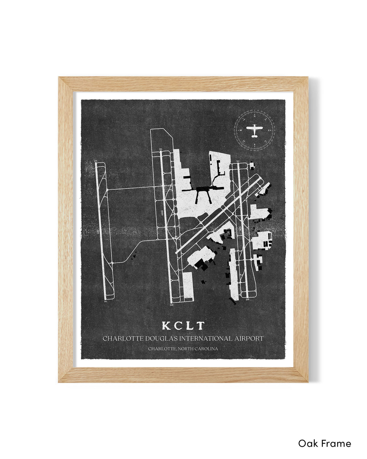 CLT Airport Map, Vintage Style, Charlotte Douglas International Airport Print