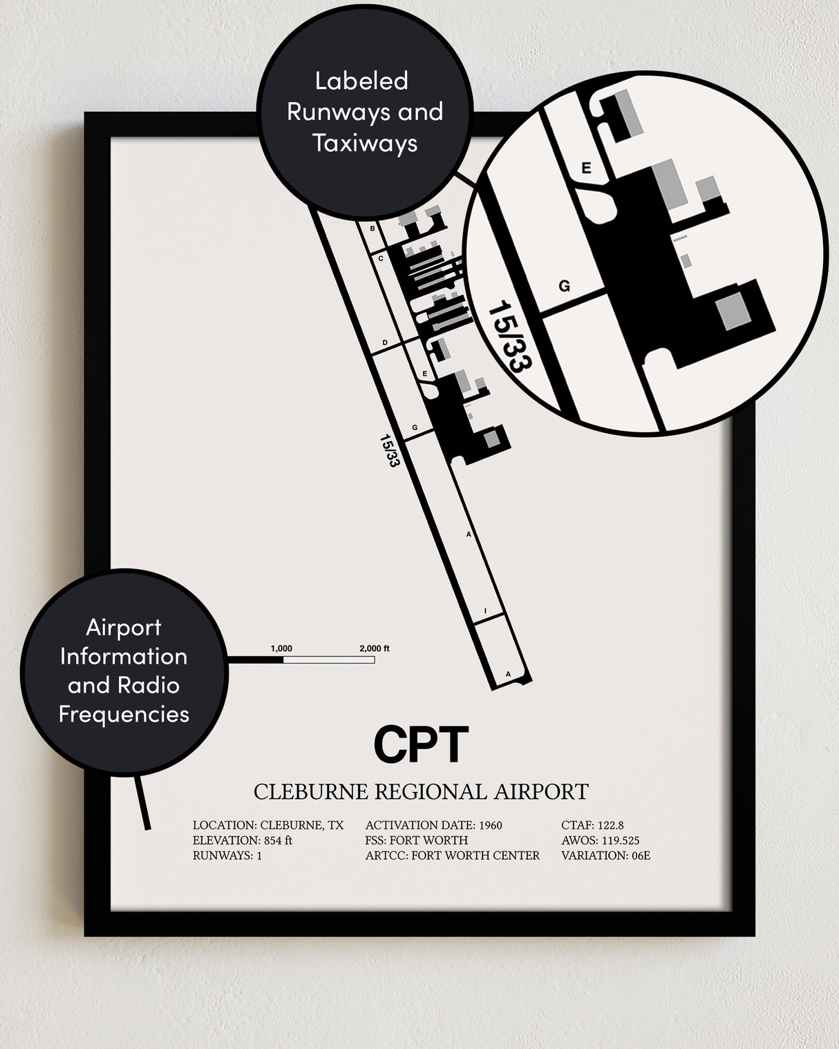 CPT Airport Map, Cleburne Regional Airport Print