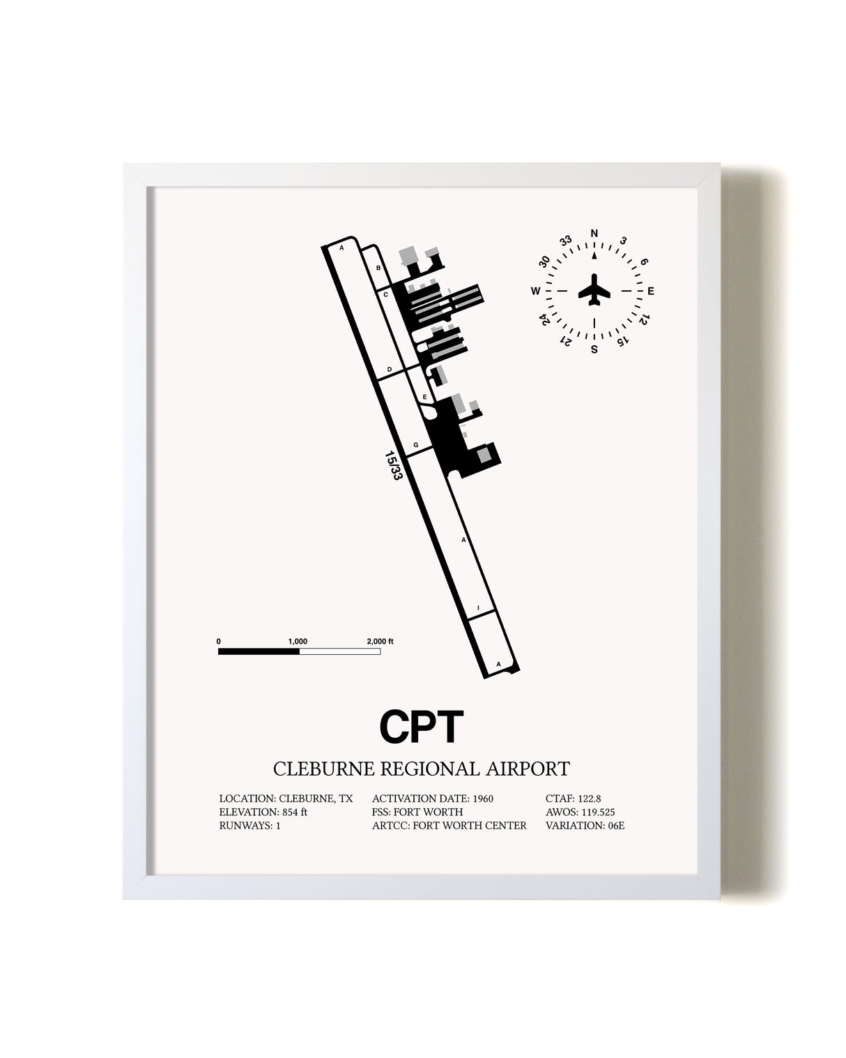 CPT Airport Map, Cleburne Regional Airport Print