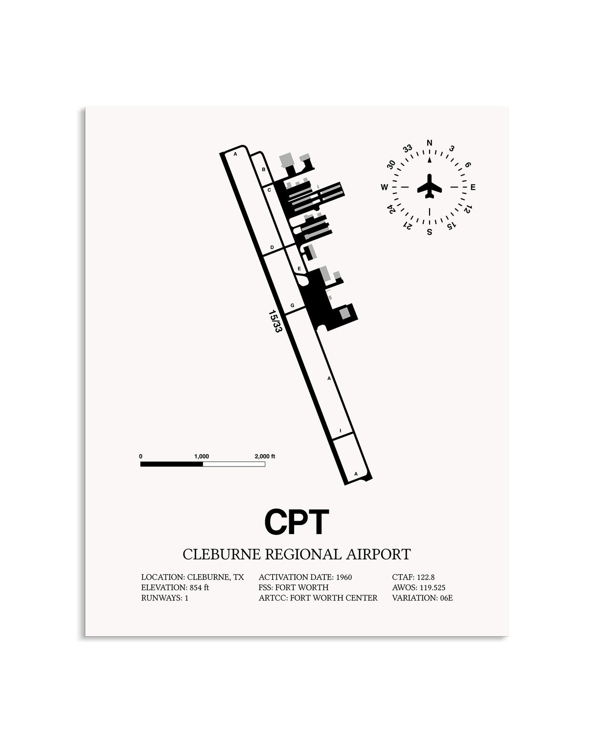 CPT Airport Map, Cleburne Regional Airport Print