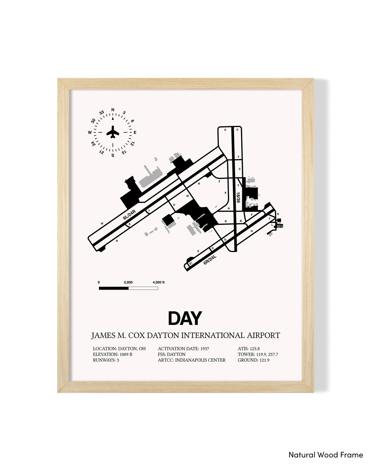 Detailed Airport Map of James M. Cox Dayton International Airport (DAY) in White with a Natural Frame