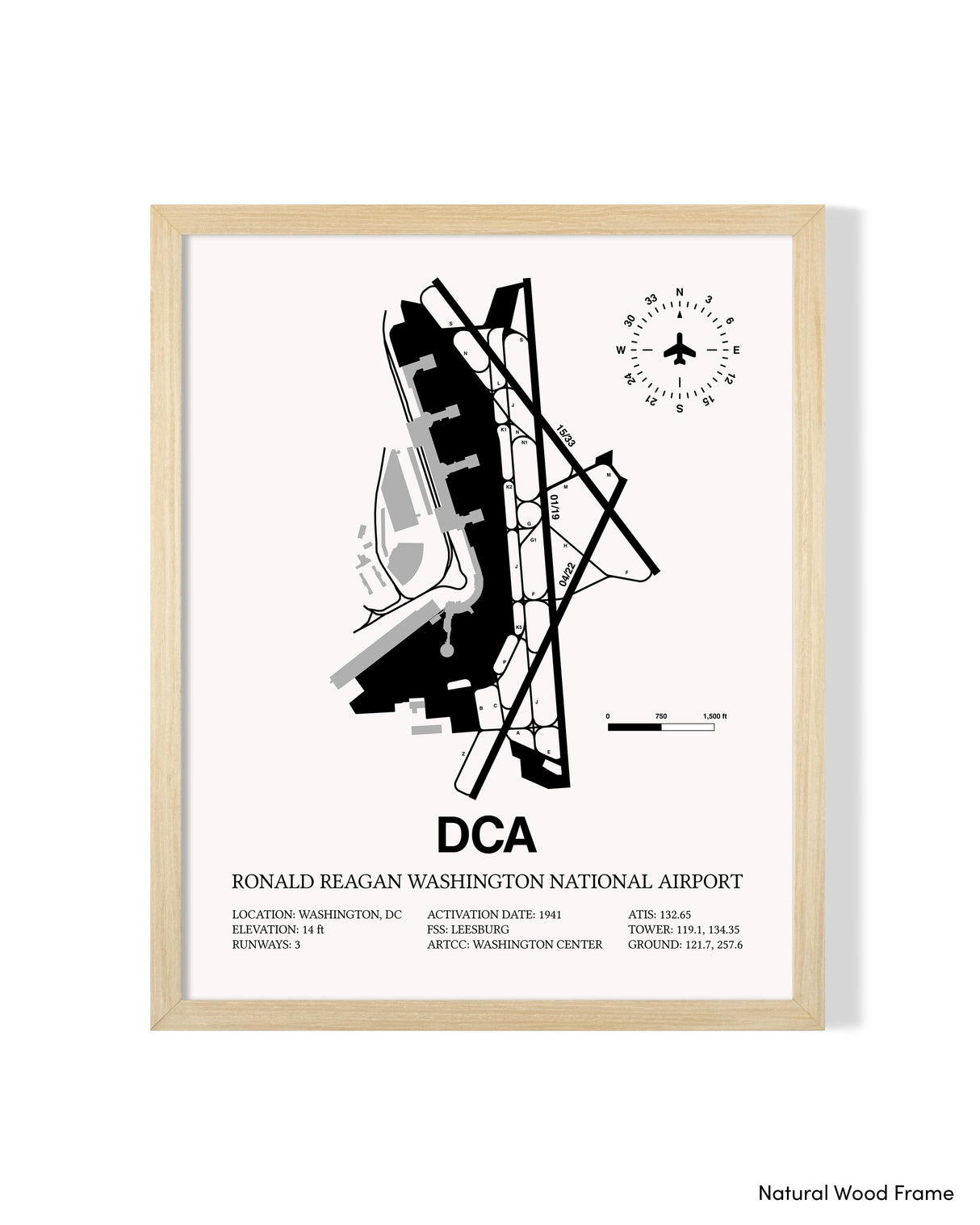 Detailed Airport Map of Ronald Reagan Washington National Airport (DCA) in White with a Natural Frame