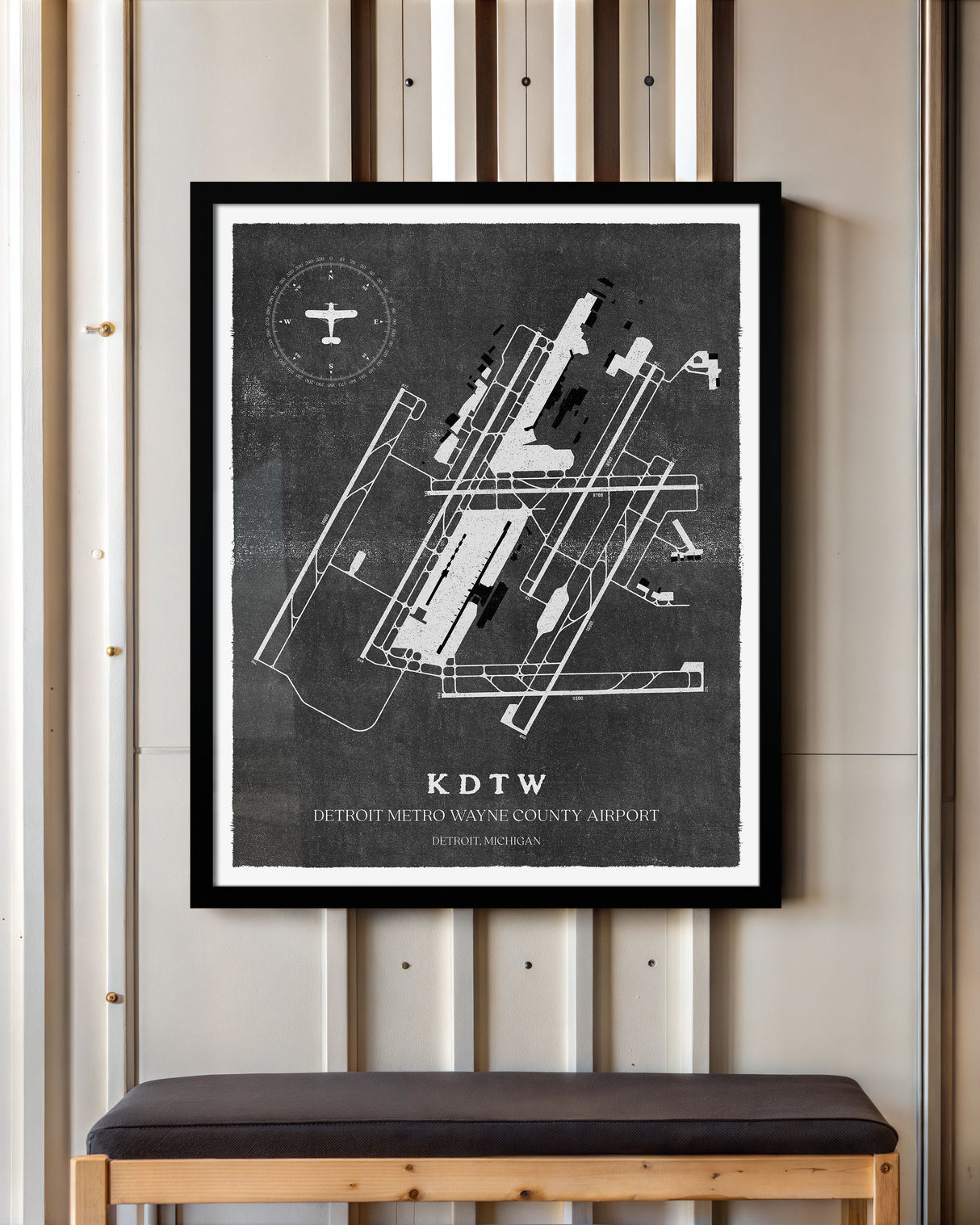 DTW Airport Map, Vintage Style, Detroit Metro Wayne County Airport Print