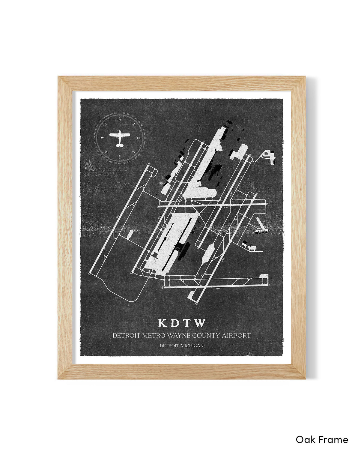 DTW Airport Map, Vintage Style, Detroit Metro Wayne County Airport Print