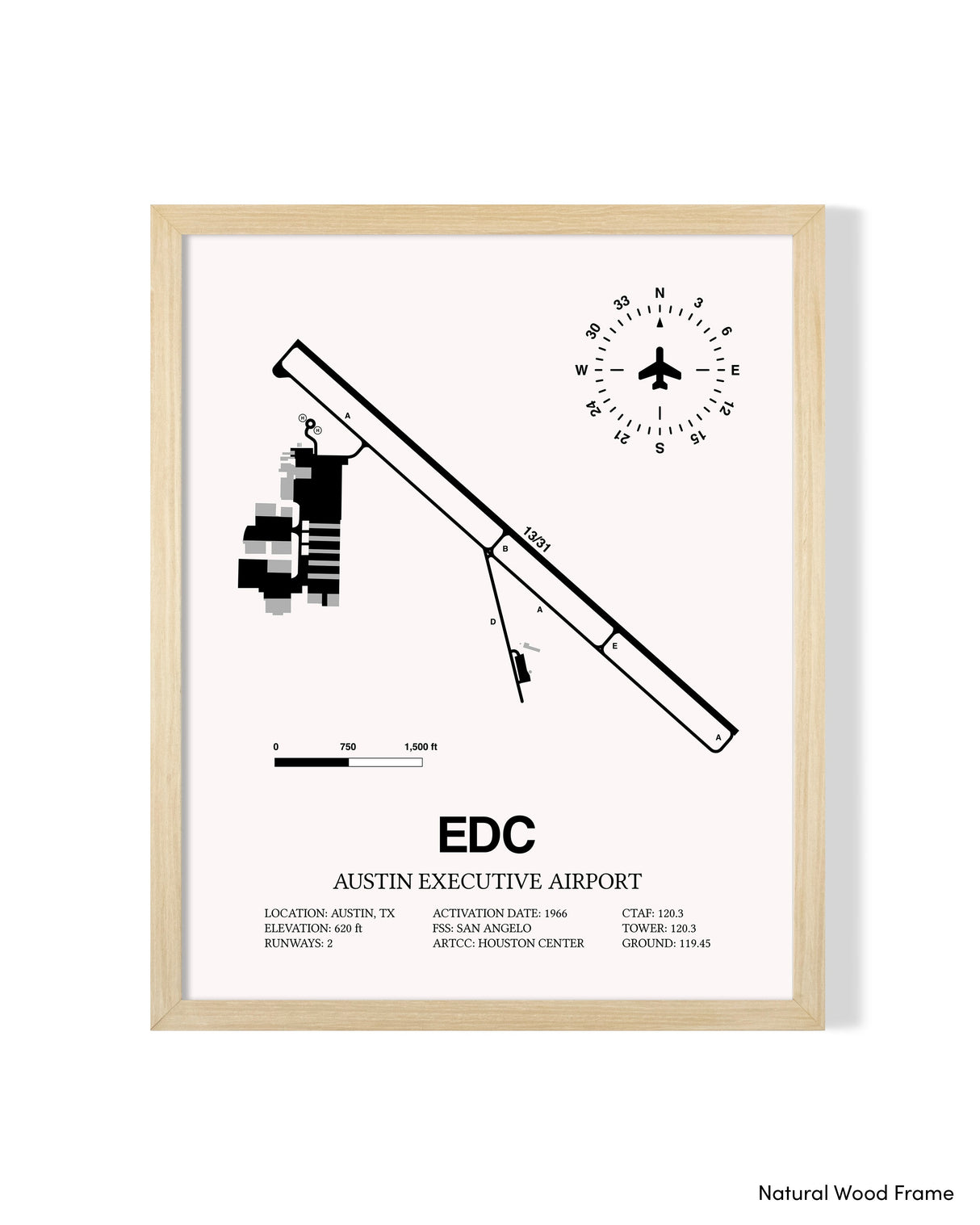 Detailed Airport Map of Austin Executive Airport (EDC) in White with a Natural Frame