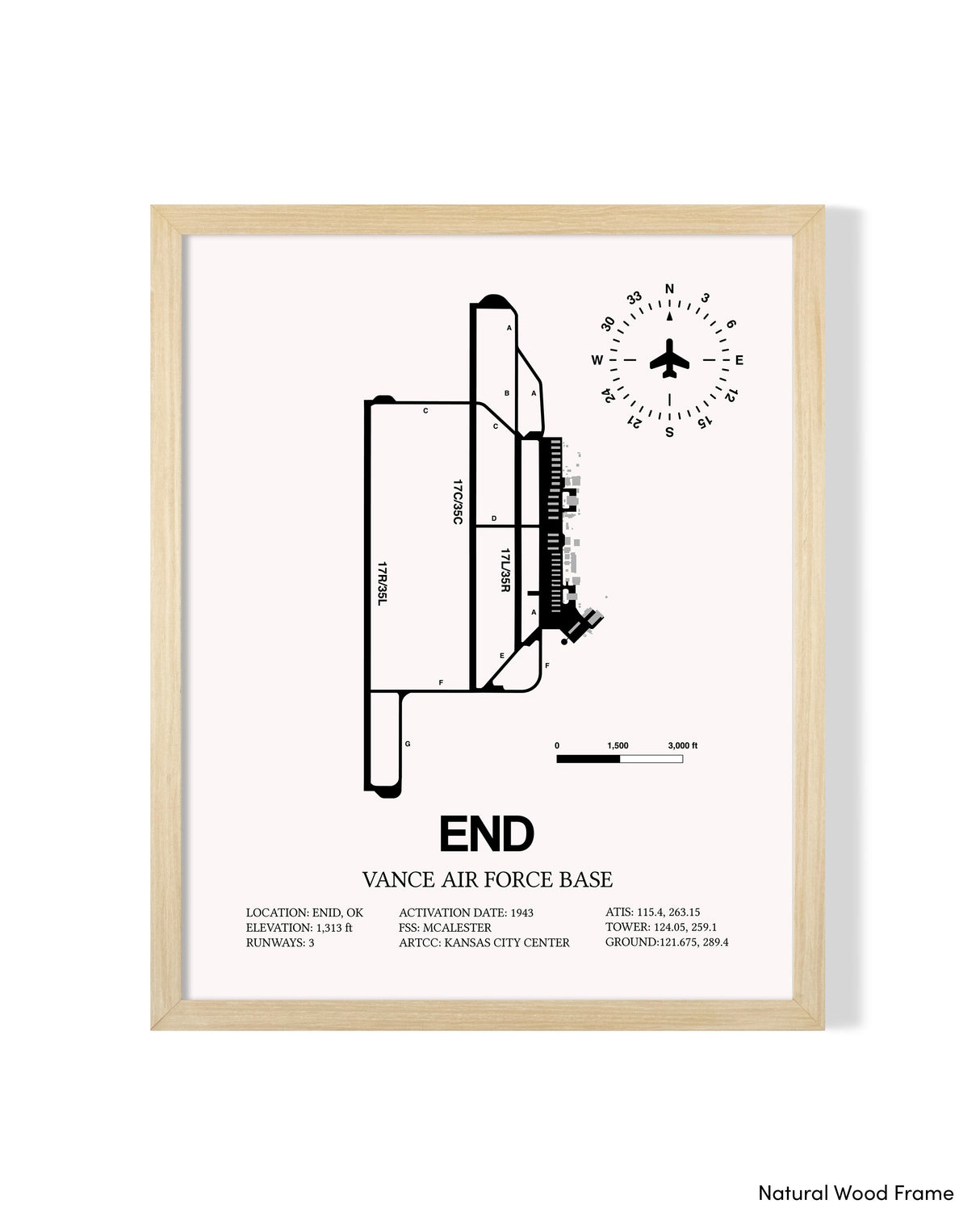 Detailed Airport Map of Vance Air Force Base (END) in White with a Natural Frame