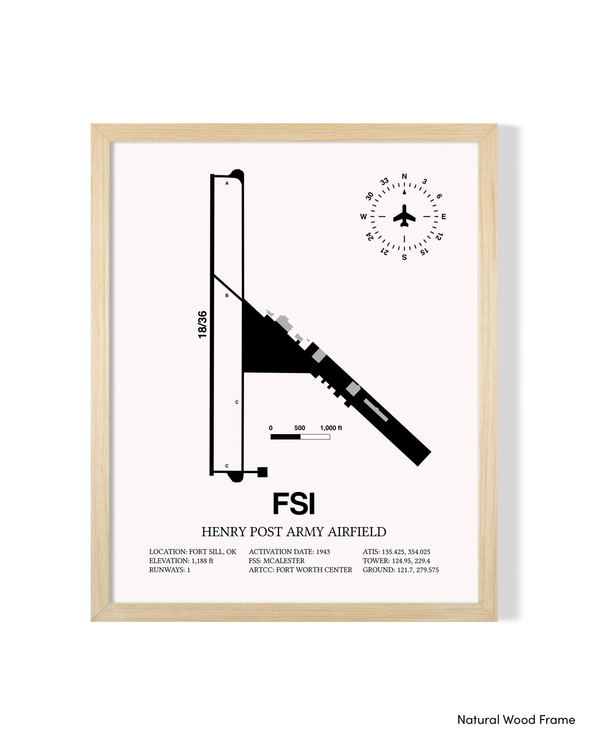 Detailed Airport Map of Henry Post Army Air Field (FSI) in White with a Natural Frame