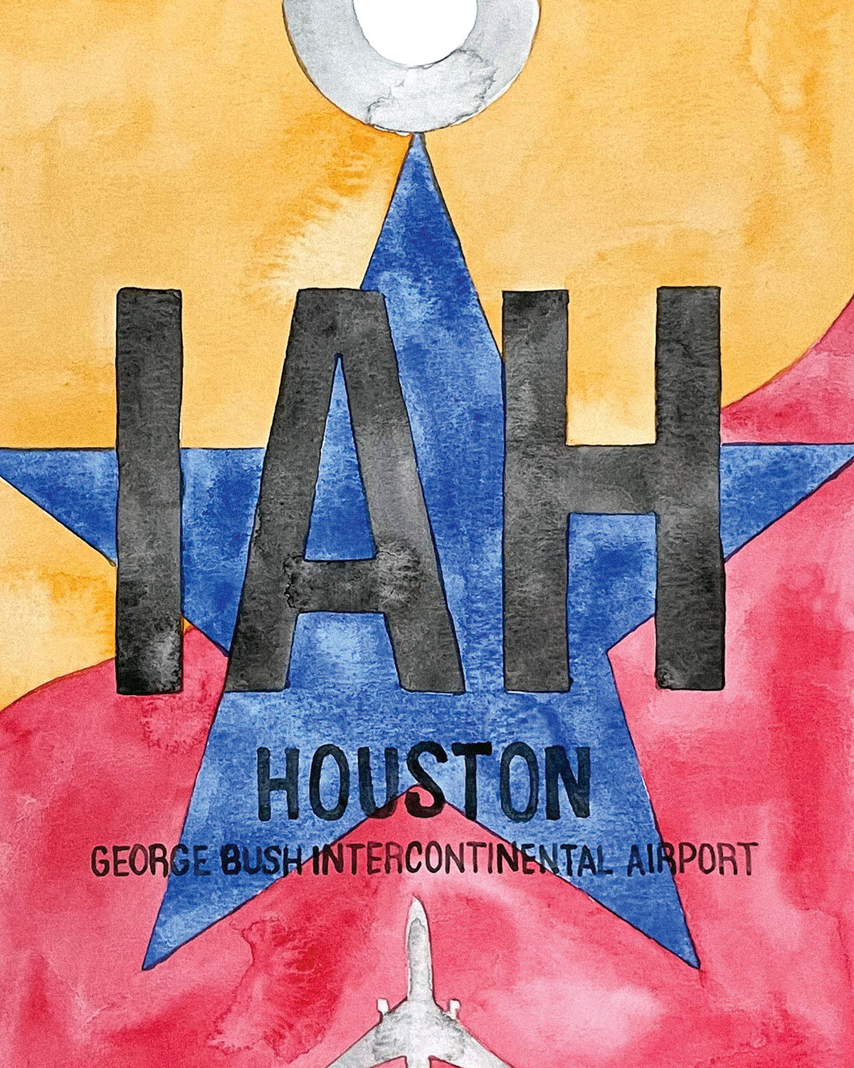 Closeup Watercolor Print of George Bush Intercontinental Airport (IAH)
