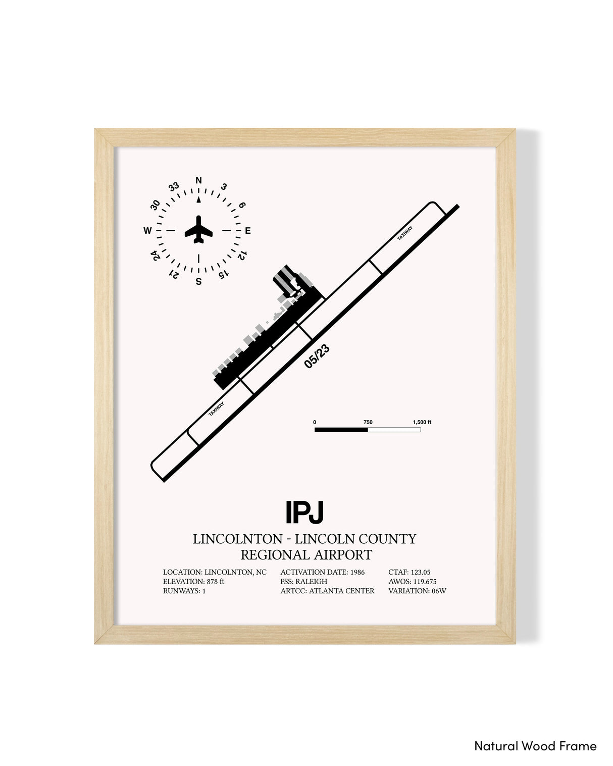 Detailed Airport Map of Lincolnton-Lincoln County Regional Airport (IPJ) in White with a Natural Frame