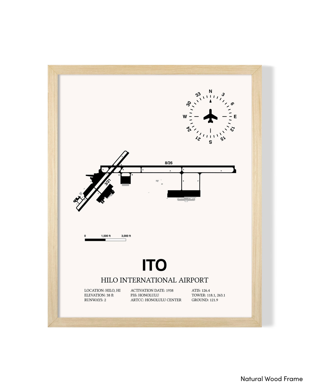 Detailed Airport Map of Hilo International Airport (ITO) in White with a Natural Frame