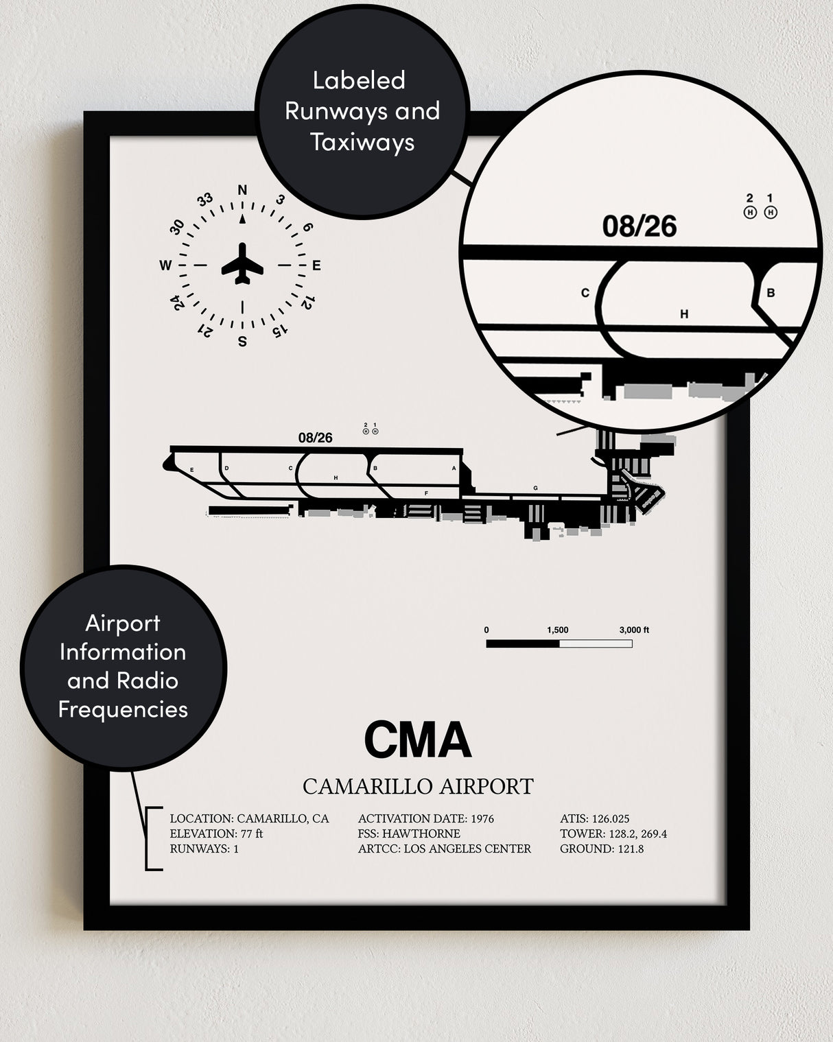 CMA Airport Map, Camarillo Airport Print