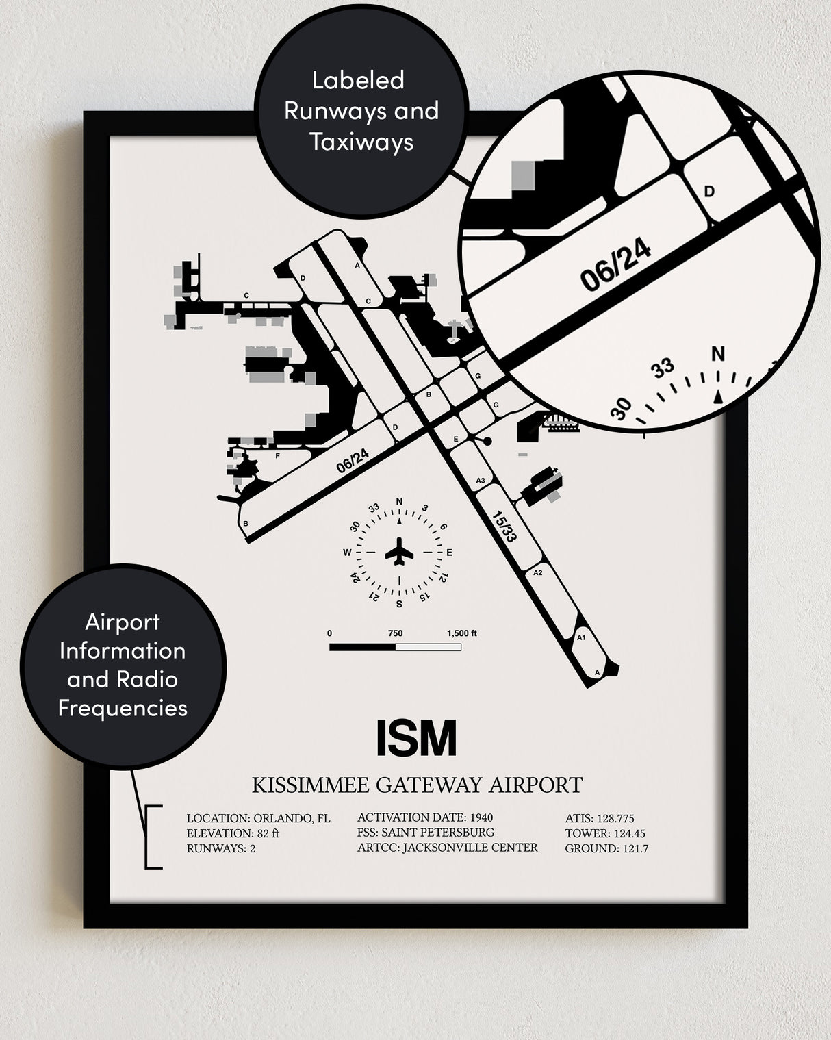 ISM Airport Map, Kissimmee Gateway Airport Print