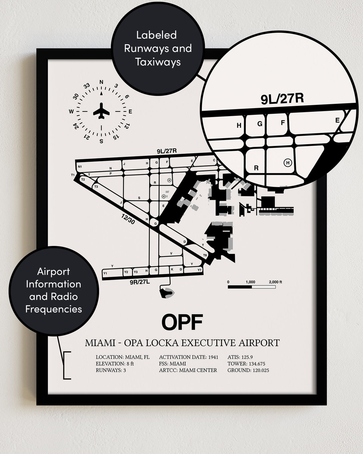 OPF Airport Map, Miami-Opa Locka Executive Airport Print