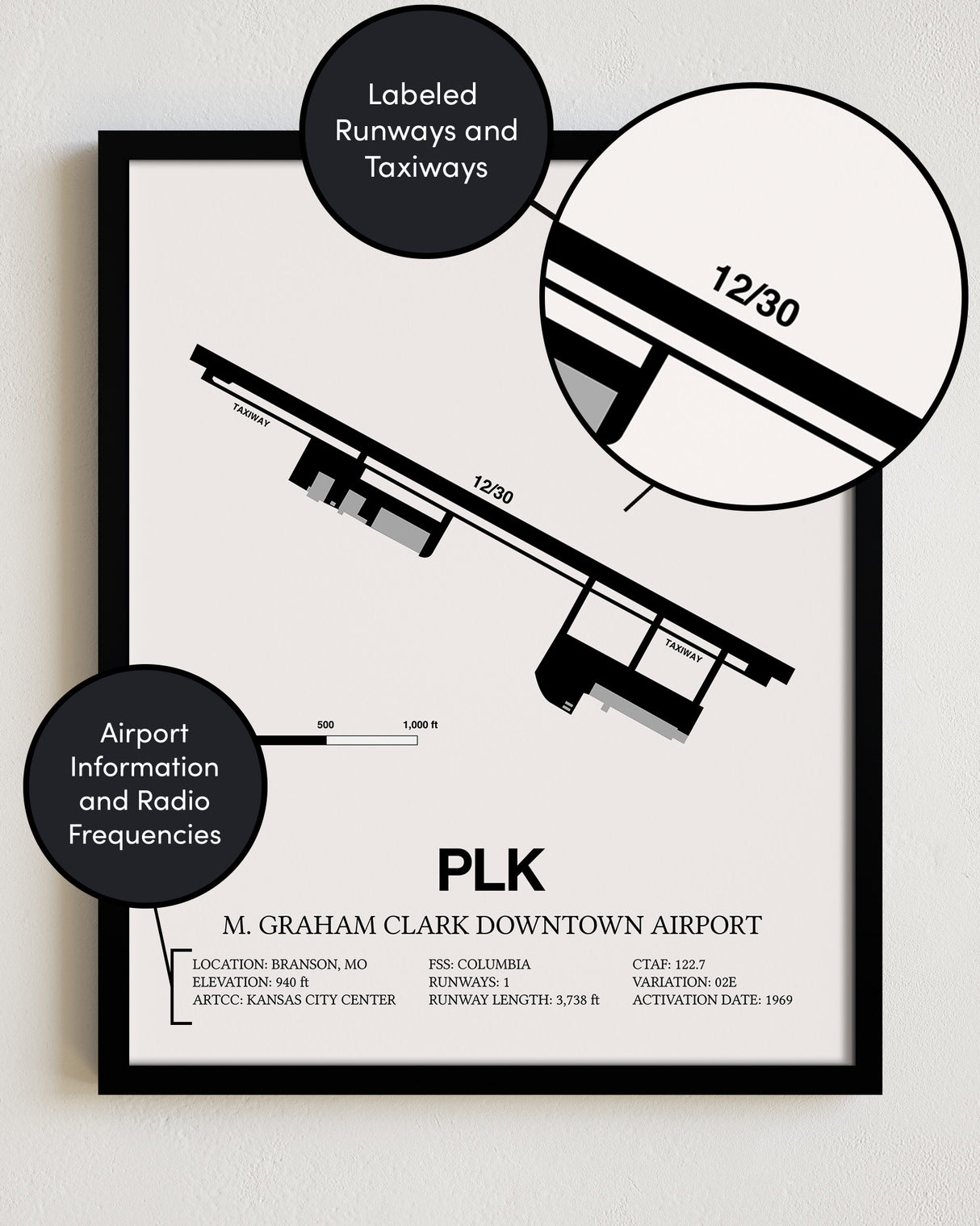PLK Airport Map, M Graham Clark Downtown Airport Print