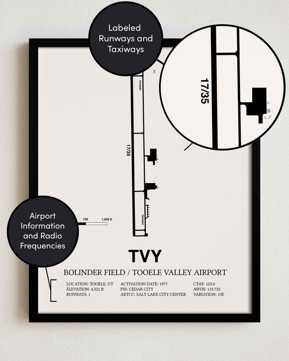 TVY Airport Map, Bolinder Field / Tooele Valley Airport Print