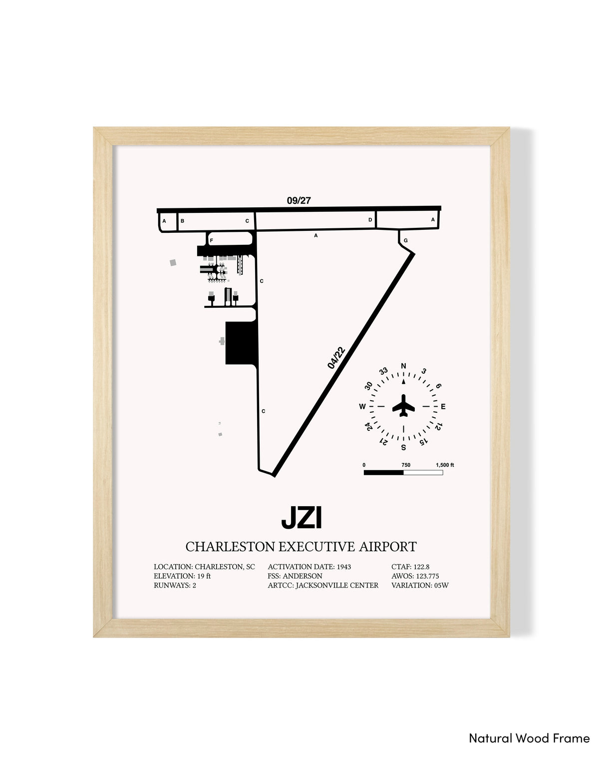 Detailed Airport Map of Charleston Executive Airport (JZI) in White with a Natural Frame
