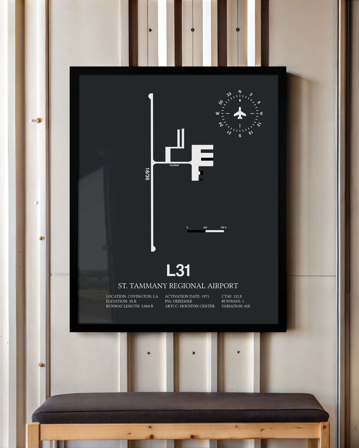 Framed Detailed Airport Map of St. Tammany Regional Airport (L31) in Gray with a Black Frame