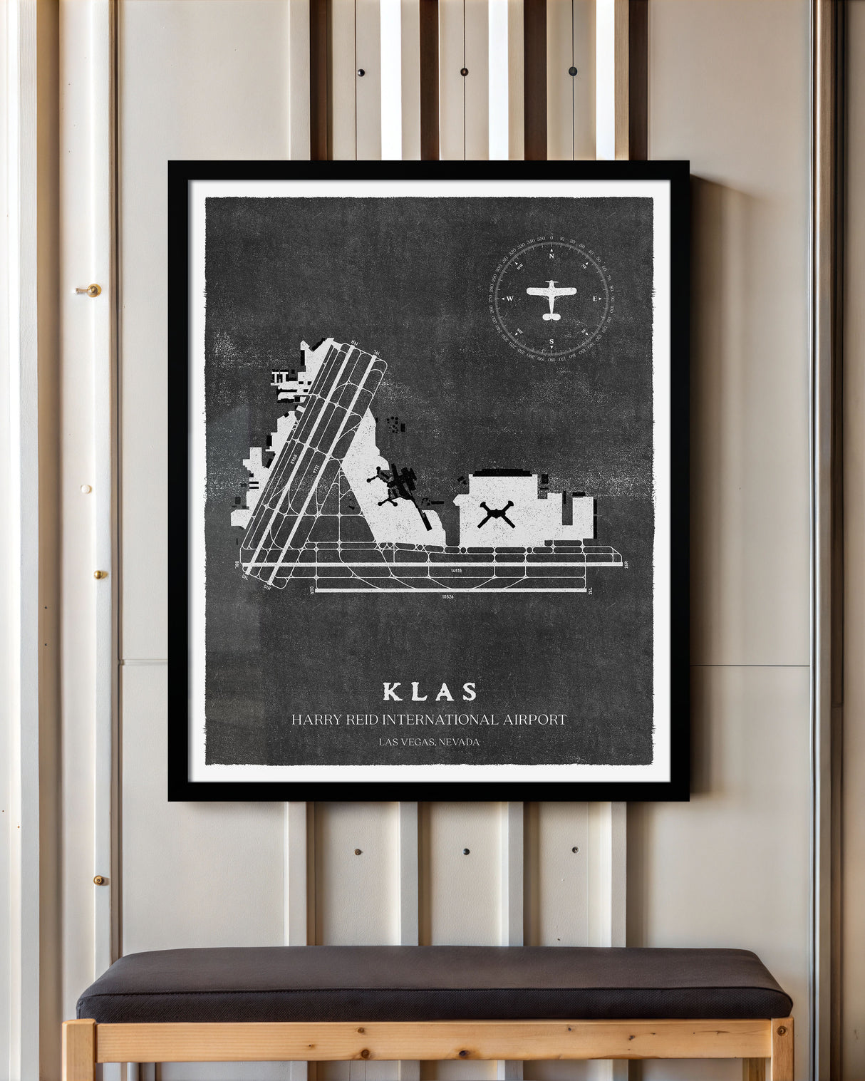 LAS Airport Map, Vintage Style, Harry Reid International Airport Print