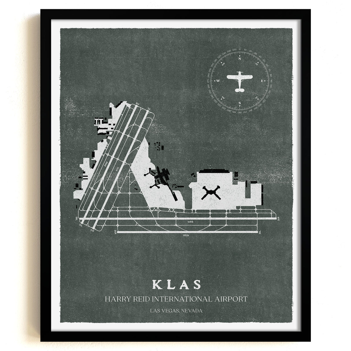 LAS Airport Map, Vintage Style, Harry Reid International Airport Print