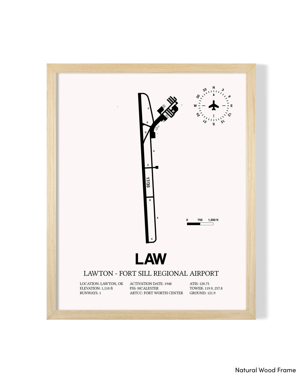 Detailed Airport Map of Lawton Fort Sill Regional Airport (LAW) in White with a Natural Frame