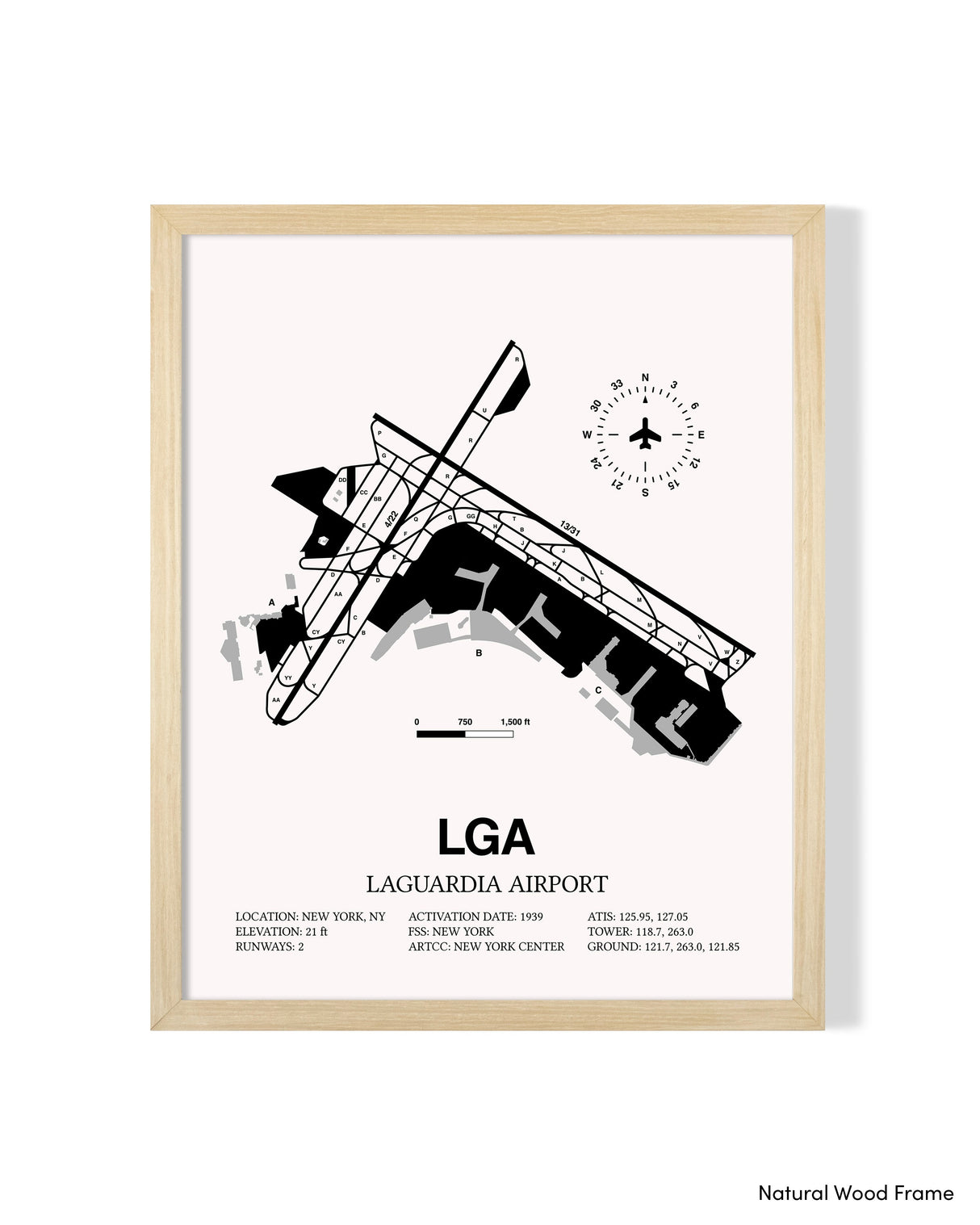 Detailed Airport Map of LaGuardia Airport (LGA) in White with a Natural Frame