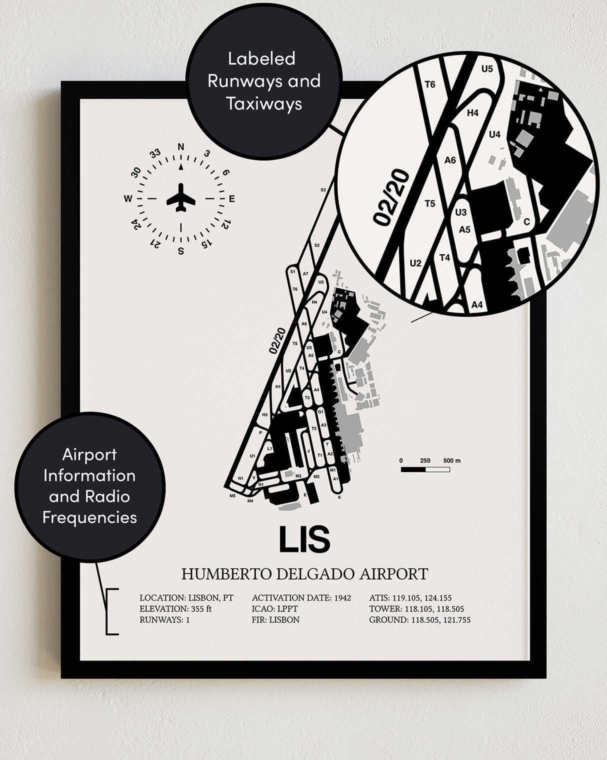 LIS Airport Map, Lisbon Airport Print