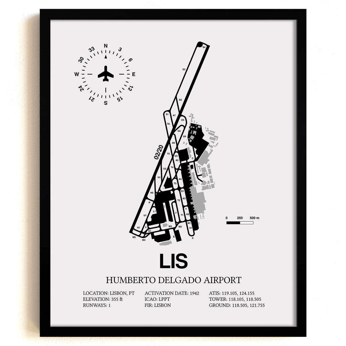 LIS Airport Map, Lisbon Airport Print