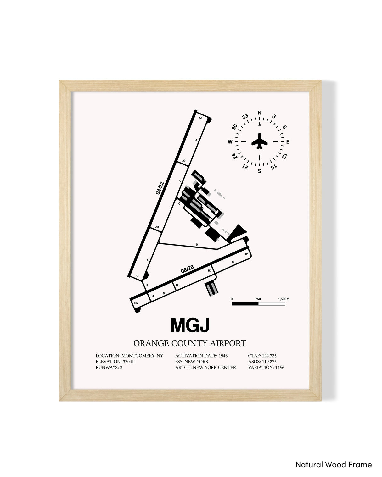 Detailed Airport Map of Orange County Airport (MGJ) in White with a Natural Frame