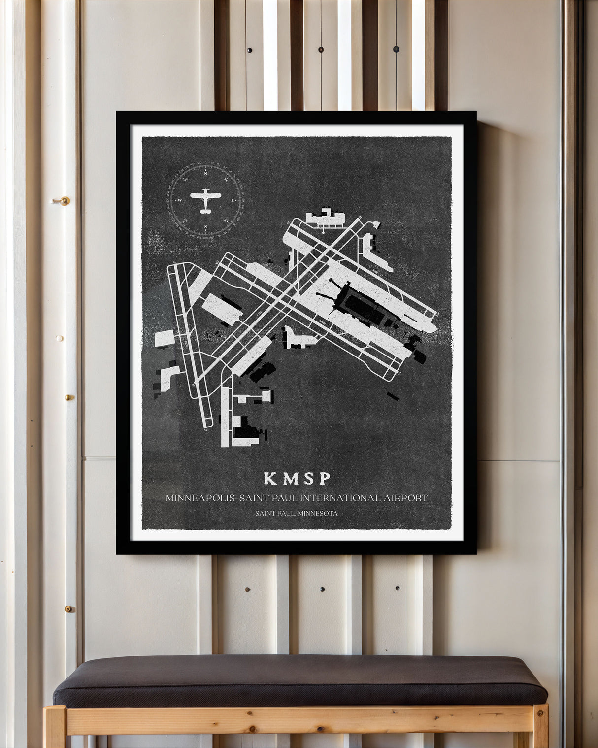 MSP Airport Map, Vintage Style, Minneapolis-St Paul International Airport Print