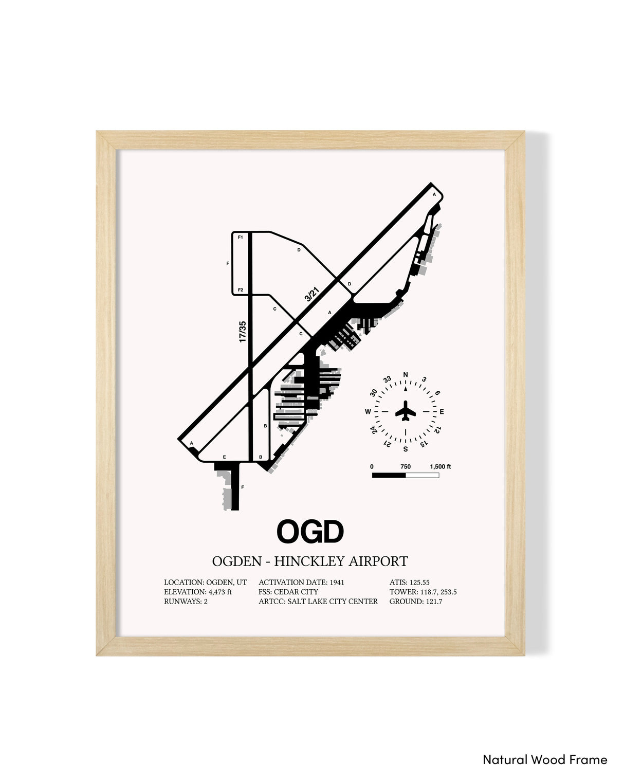Detailed Airport Map of Ogden Hinckley Airport (OGD) in White with a Natural Frame
