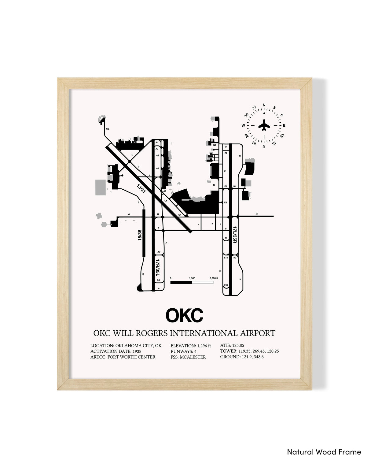 Detailed Airport Map of OKC Will Rogers International Airport (OKC) in White with a Natural Frame