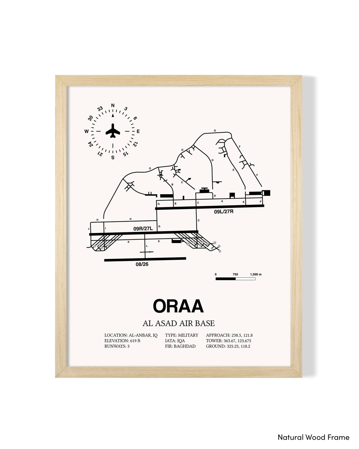 Detailed Airport Map of Al Asad Air Base (ORAA) in White with a Natural Frame