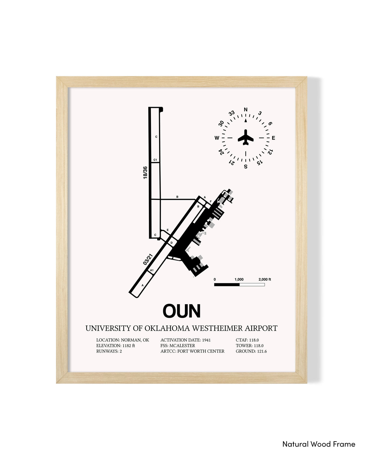 Detailed Airport Map of University of Oklahoma Westheimer Airport (OUN) in White with a Natural Frame