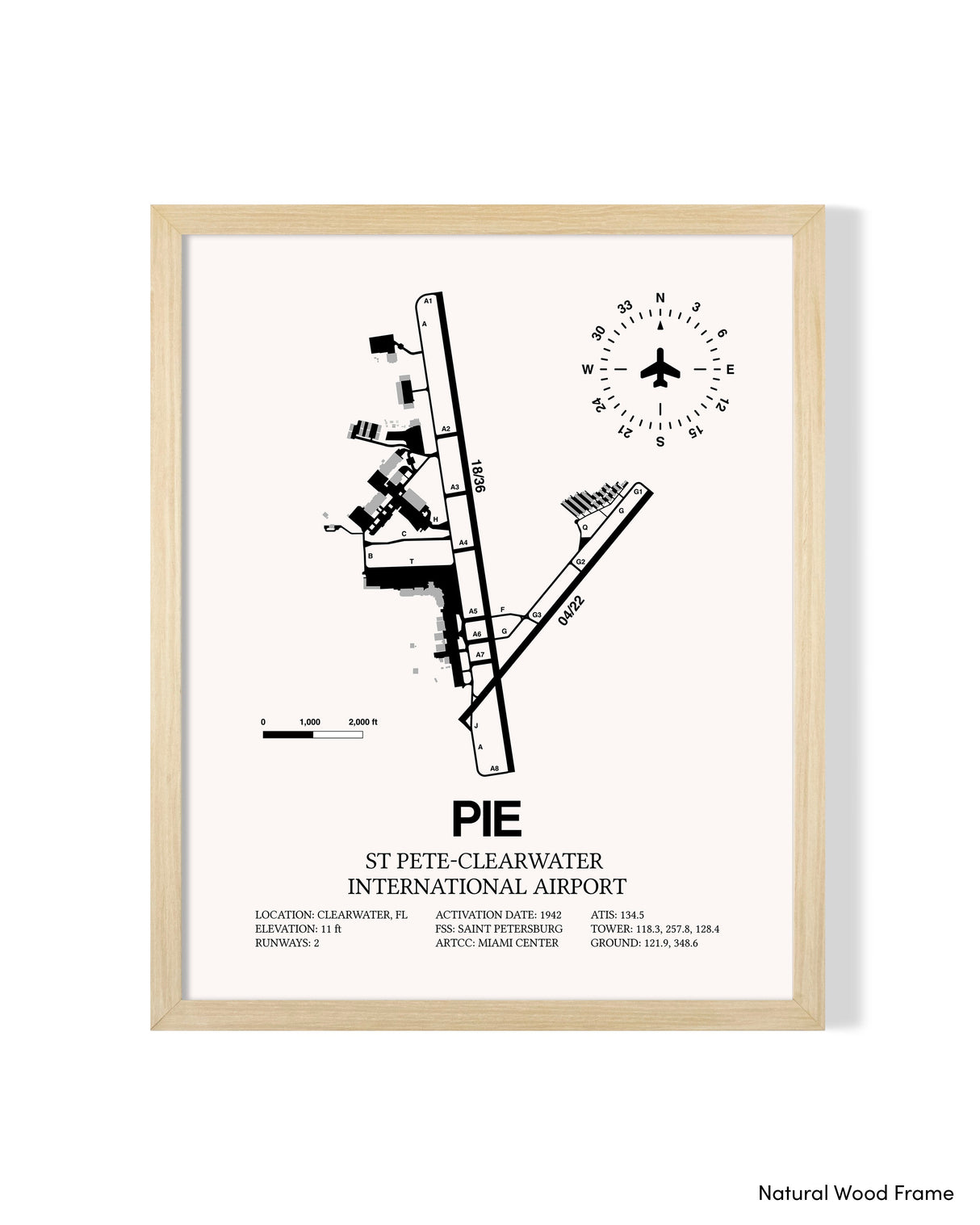 Detailed Airport Map of St Pete-Clearwater International Airport (PIE) in White with a Natural Frame