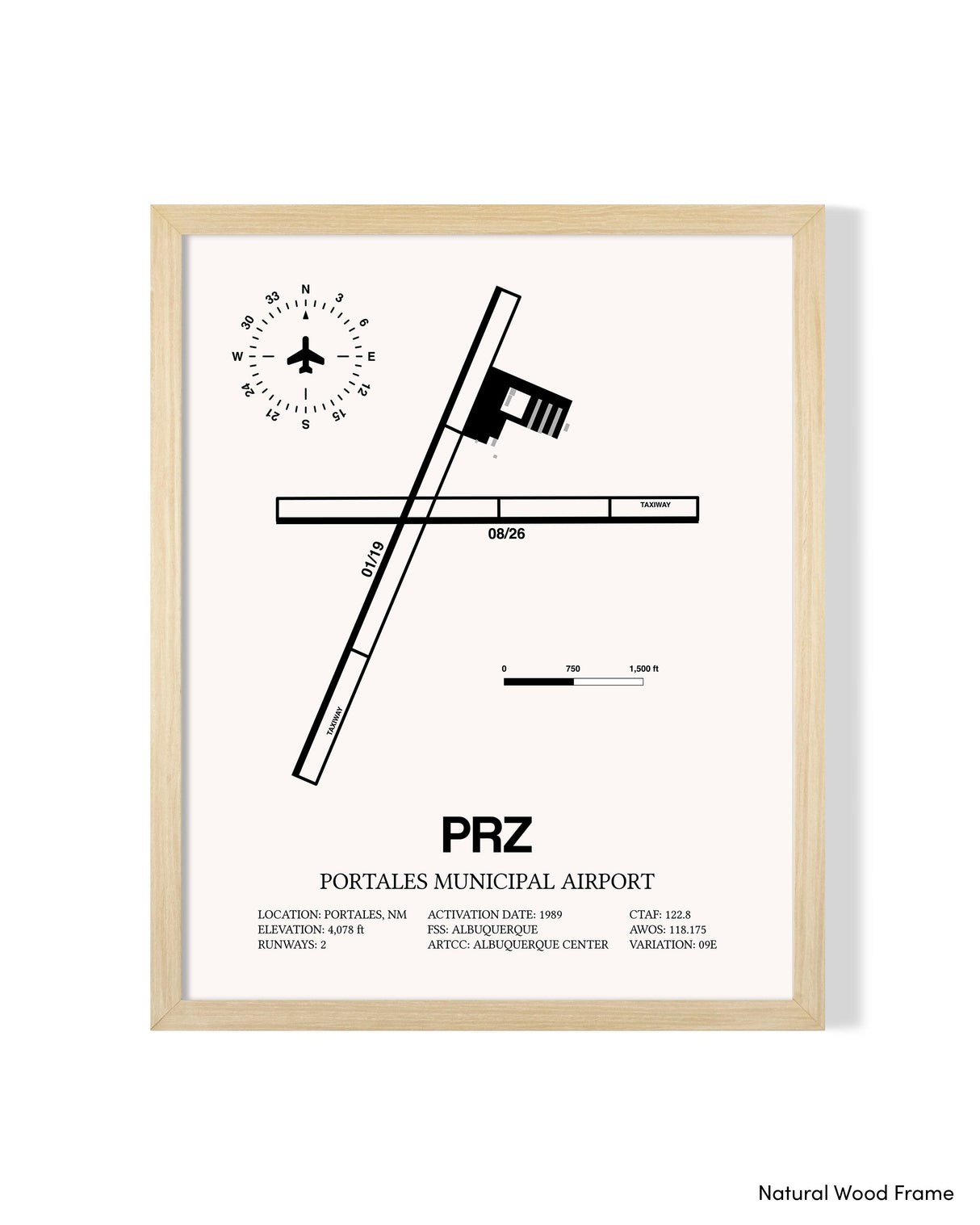 Detailed Airport Map of Portales Municipal Airport (PRZ) in White with a Natural Frame