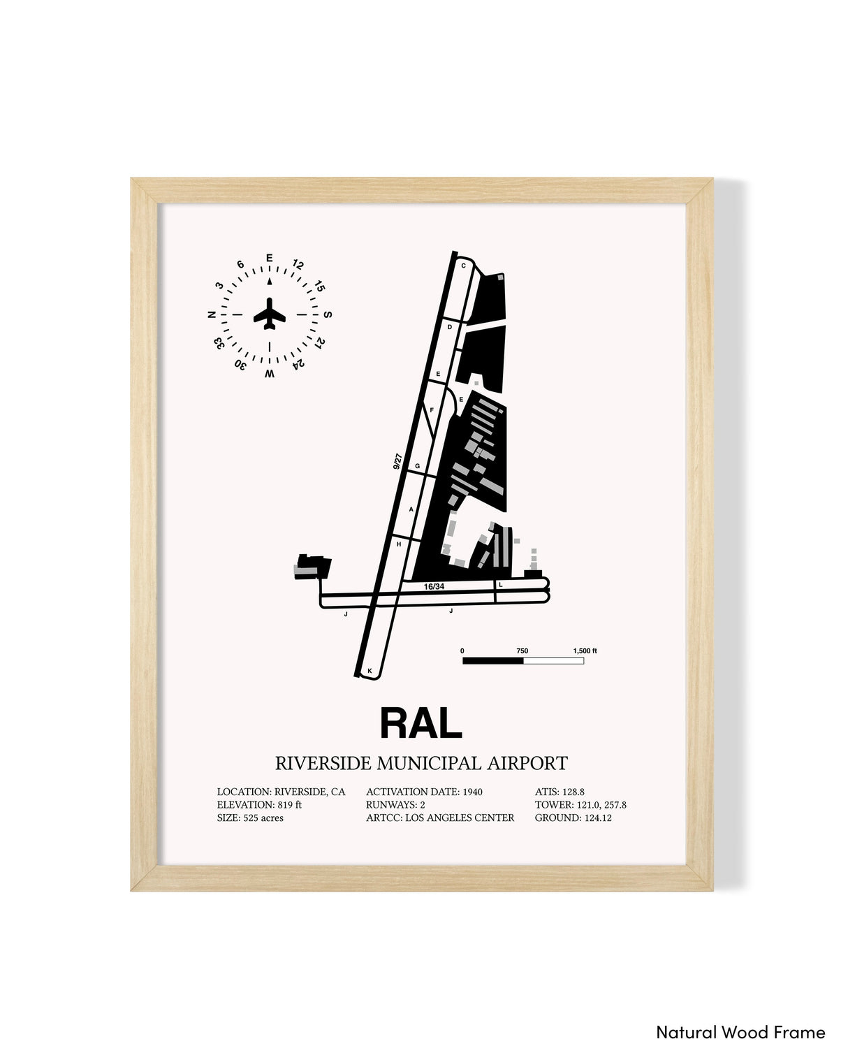 Detailed Airport Map of Riverside Municipal Airport (RAL) in White with a Natural Frame