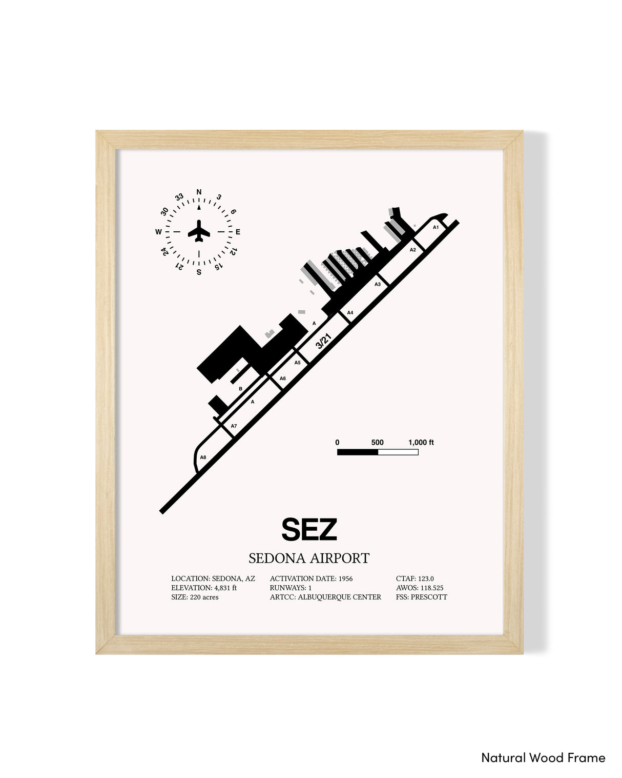 Detailed Airport Map of Sedona Airport (SEZ) in White with a Natural Frame
