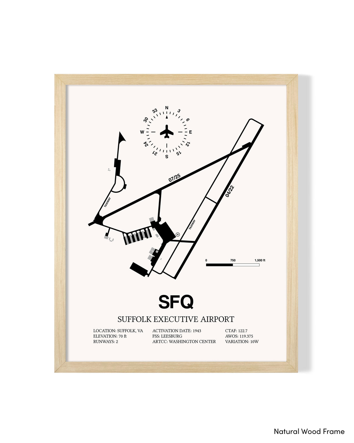 Detailed Airport Map of Suffolk Executive Airport (SFQ) in White with a Natural Frame