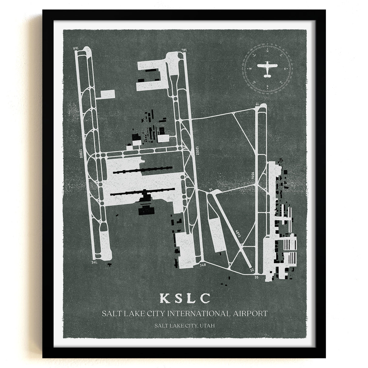 SLC Airport Map, Vintage Style, Salt Lake City International Airport Print