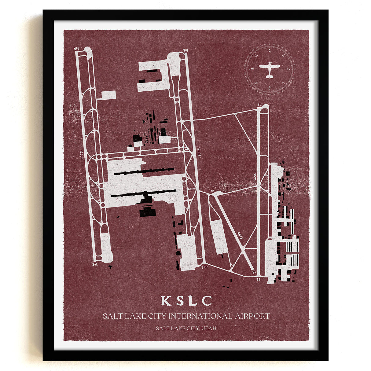 SLC Airport Map, Vintage Style, Salt Lake City International Airport Print